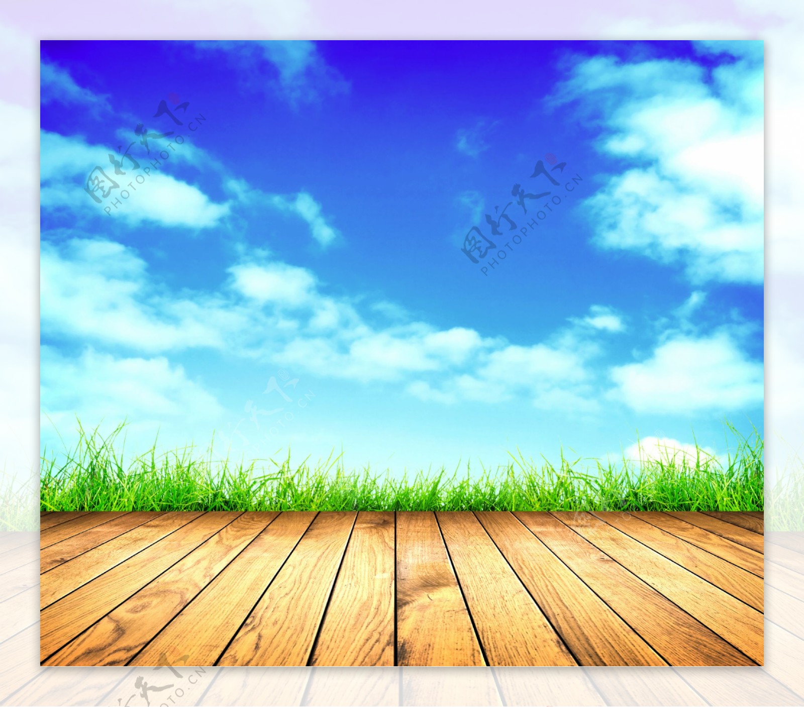 蓝天白云草原地板图片