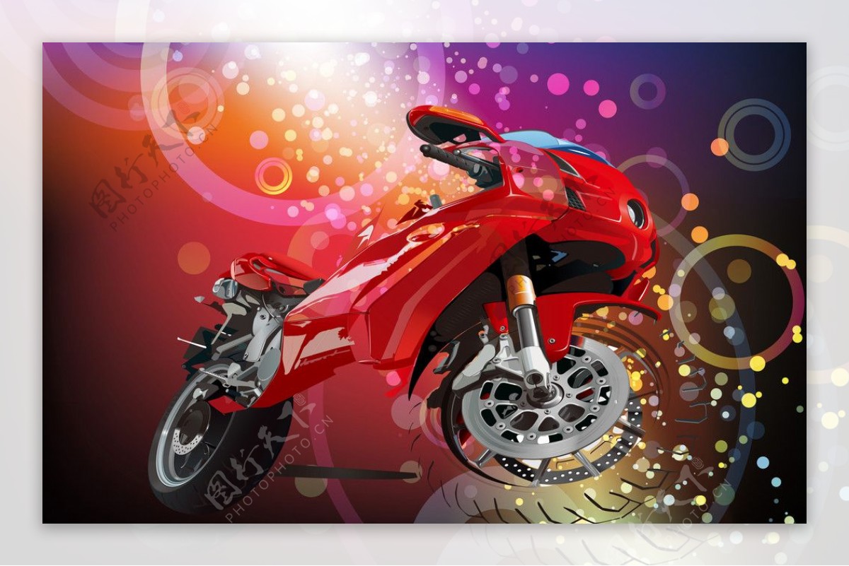 红色动感超豪华摩托车图片