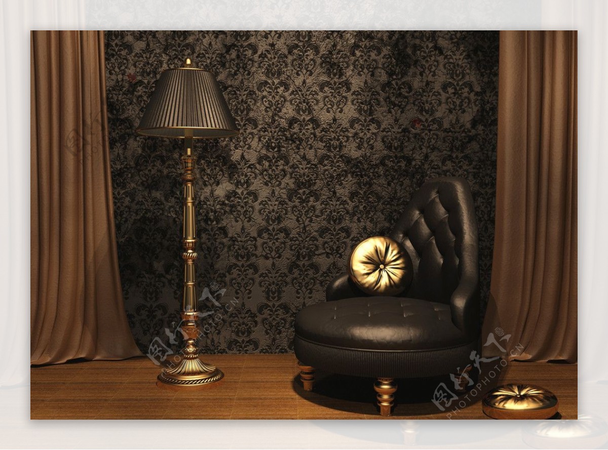 古典花纹沙发窗帘图片