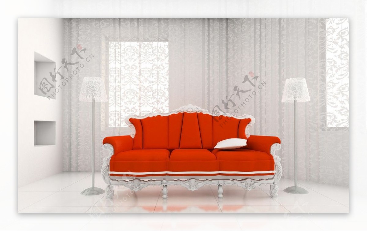 古典红色沙发图片