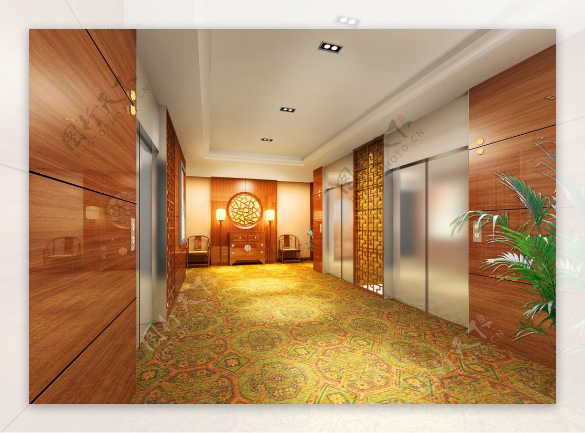 中式走廊3d效果图图片