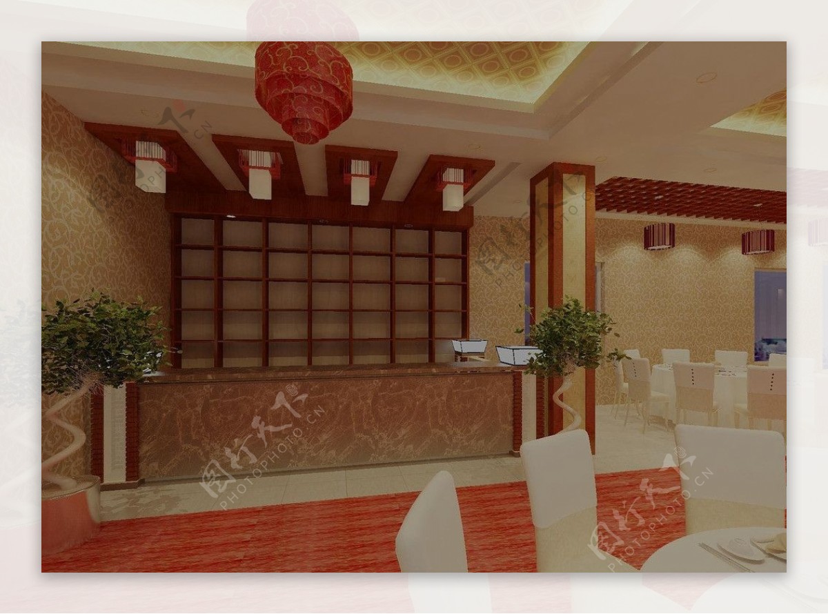 一中式餐厅前台效果图图片