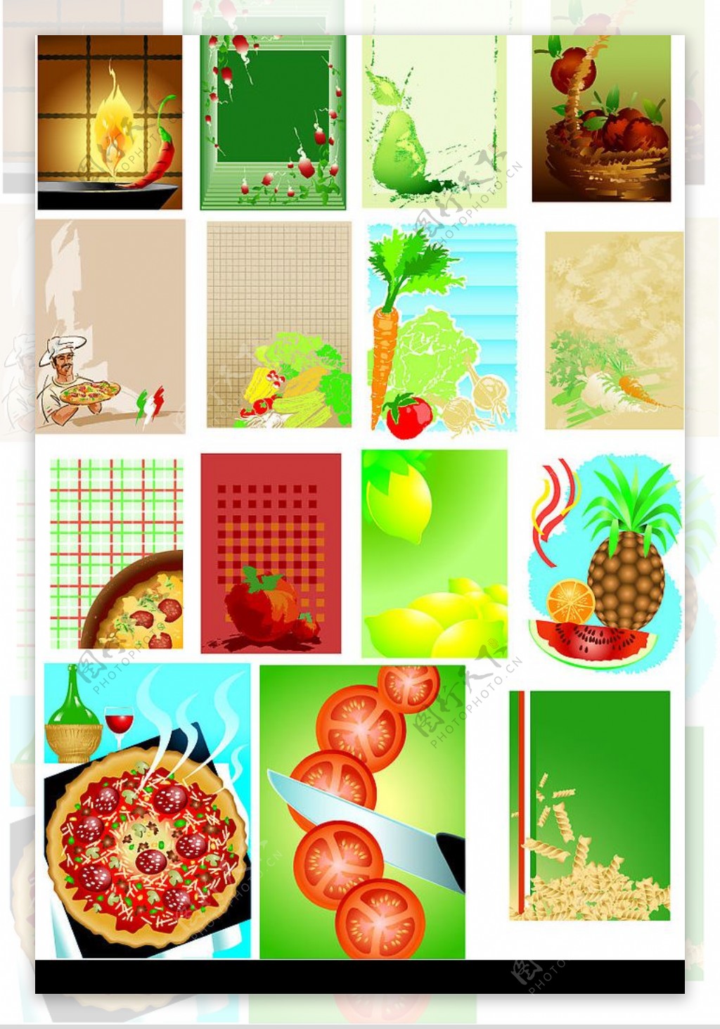 西餐pop瓜果比萨等一张图中包含多图图片