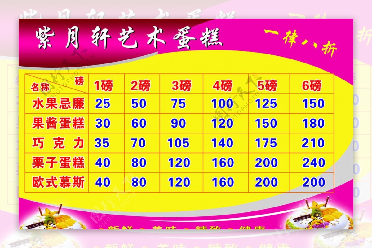 紫月轩艺术蛋糕价目表图片