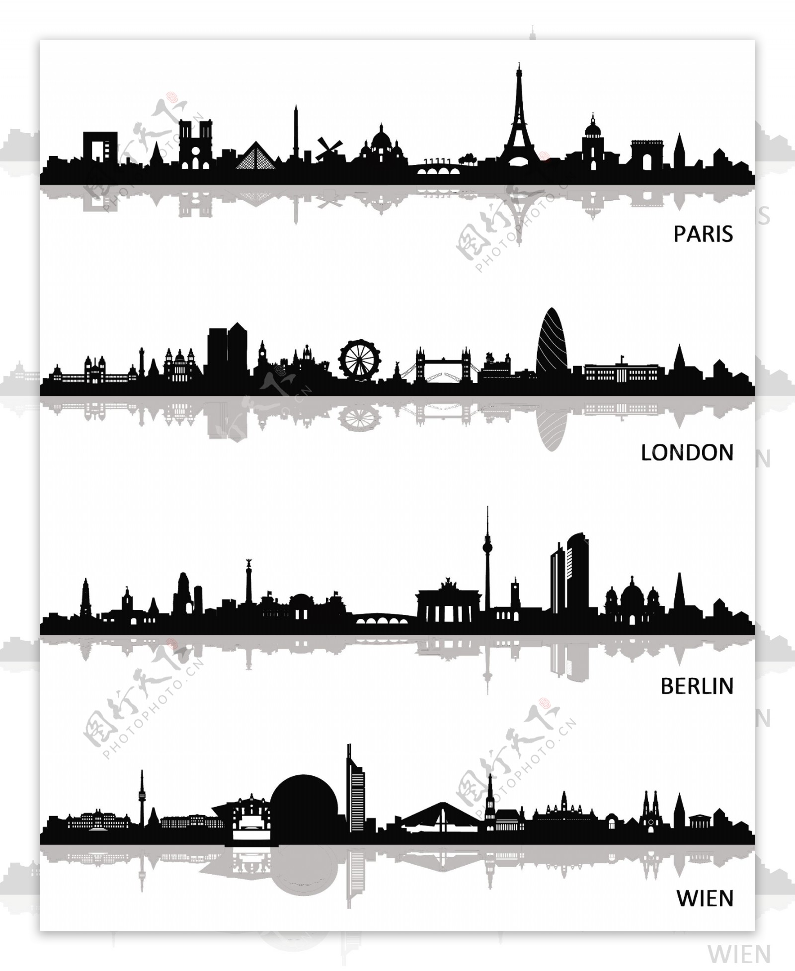 城市剪影巴黎伦敦柏林维也纳图片