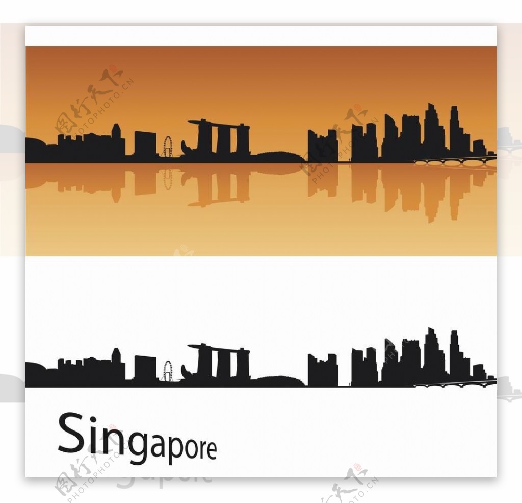 新加坡城市建筑剪影图片