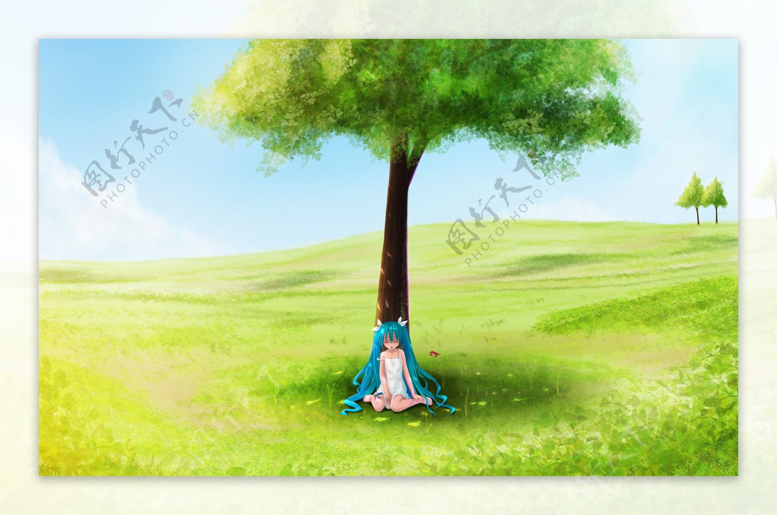 绿树下的少女图片