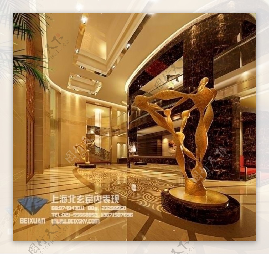 酒店式前台大堂3dsmax室内模型vray带全部贴图图片