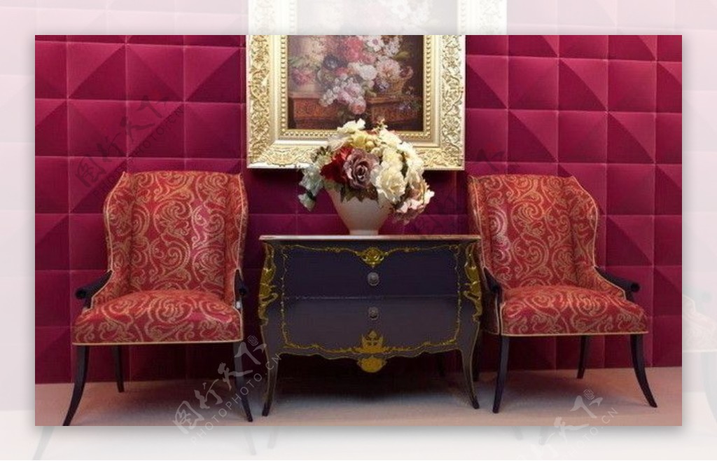 中欧红色家具组合欧式家具图片