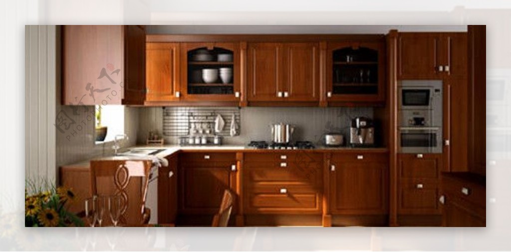 高贵的厨房享受木质厨房场景图片