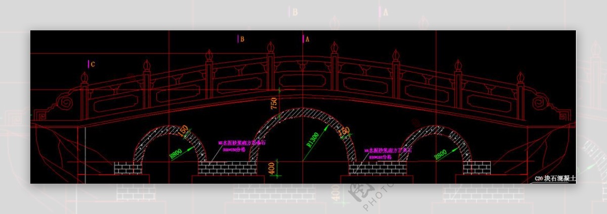 三孔拱桥施工图图片
