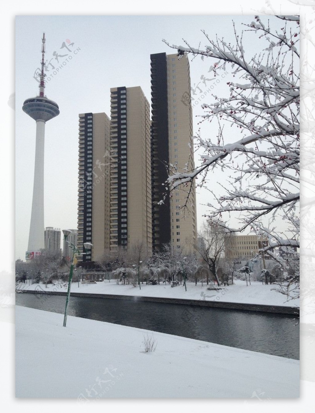 彩电塔雪景图片