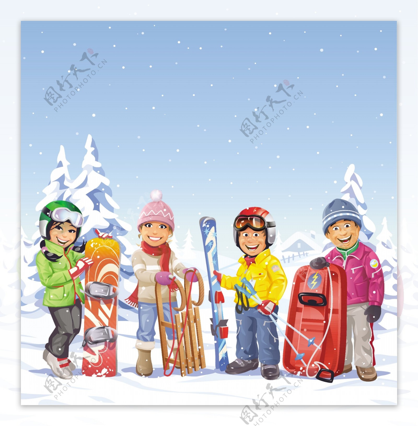 卡通滑雪人物图片