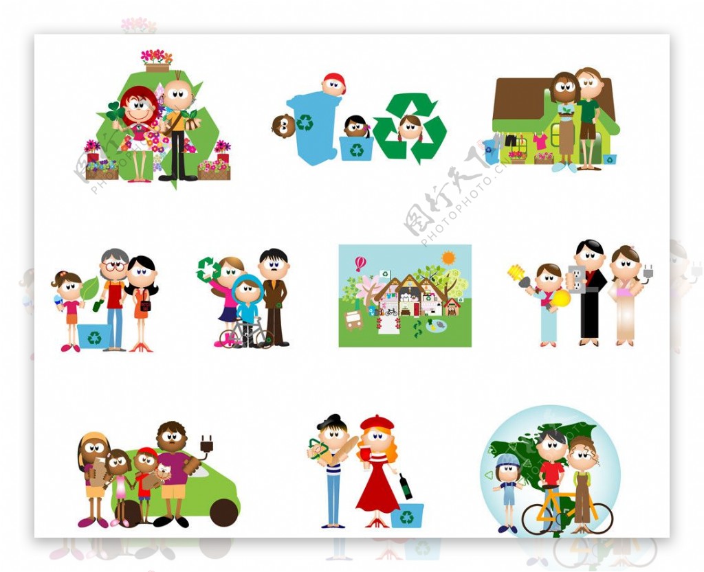 卡通幸福家庭生活时尚绿色环保主题图片