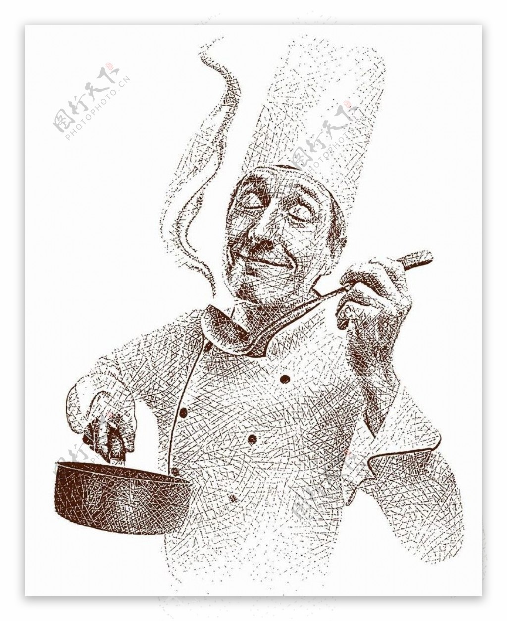 素描厨师图片