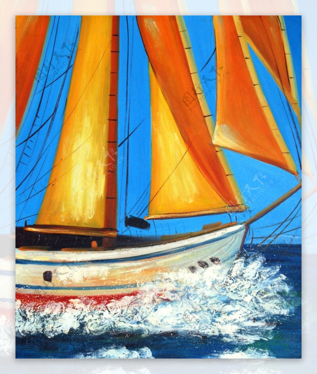 帆船大海油画图片