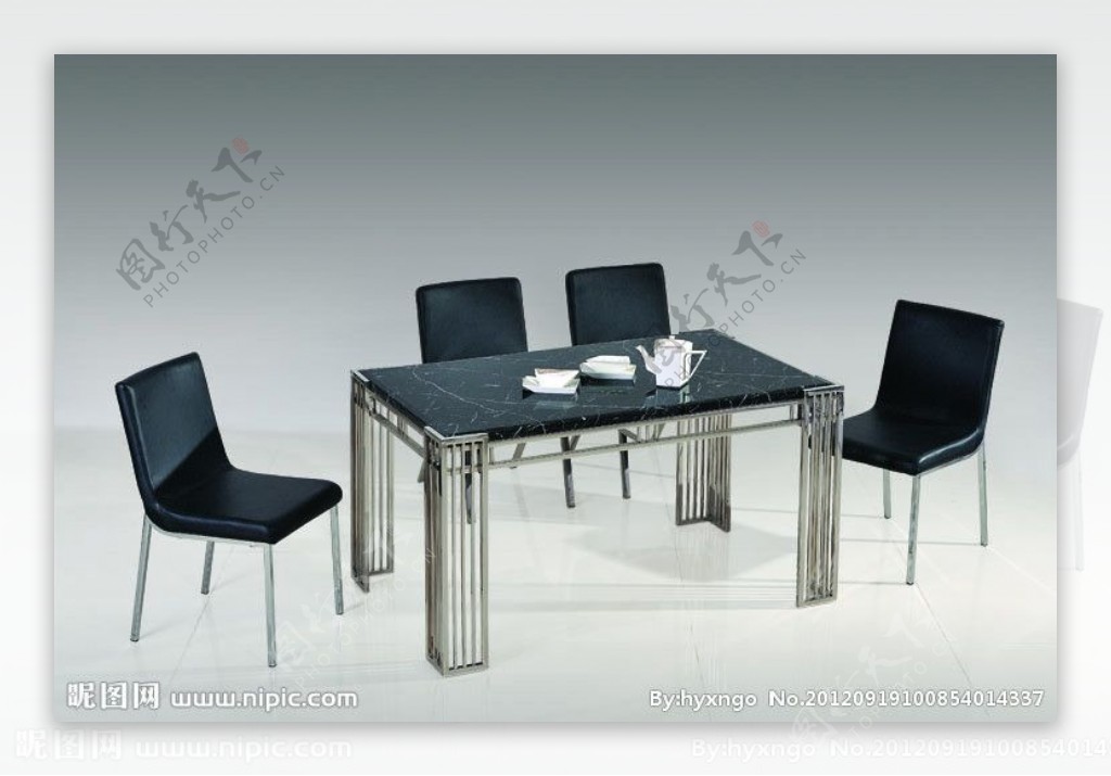 钢质骨架大理石桌面四人位餐桌图片