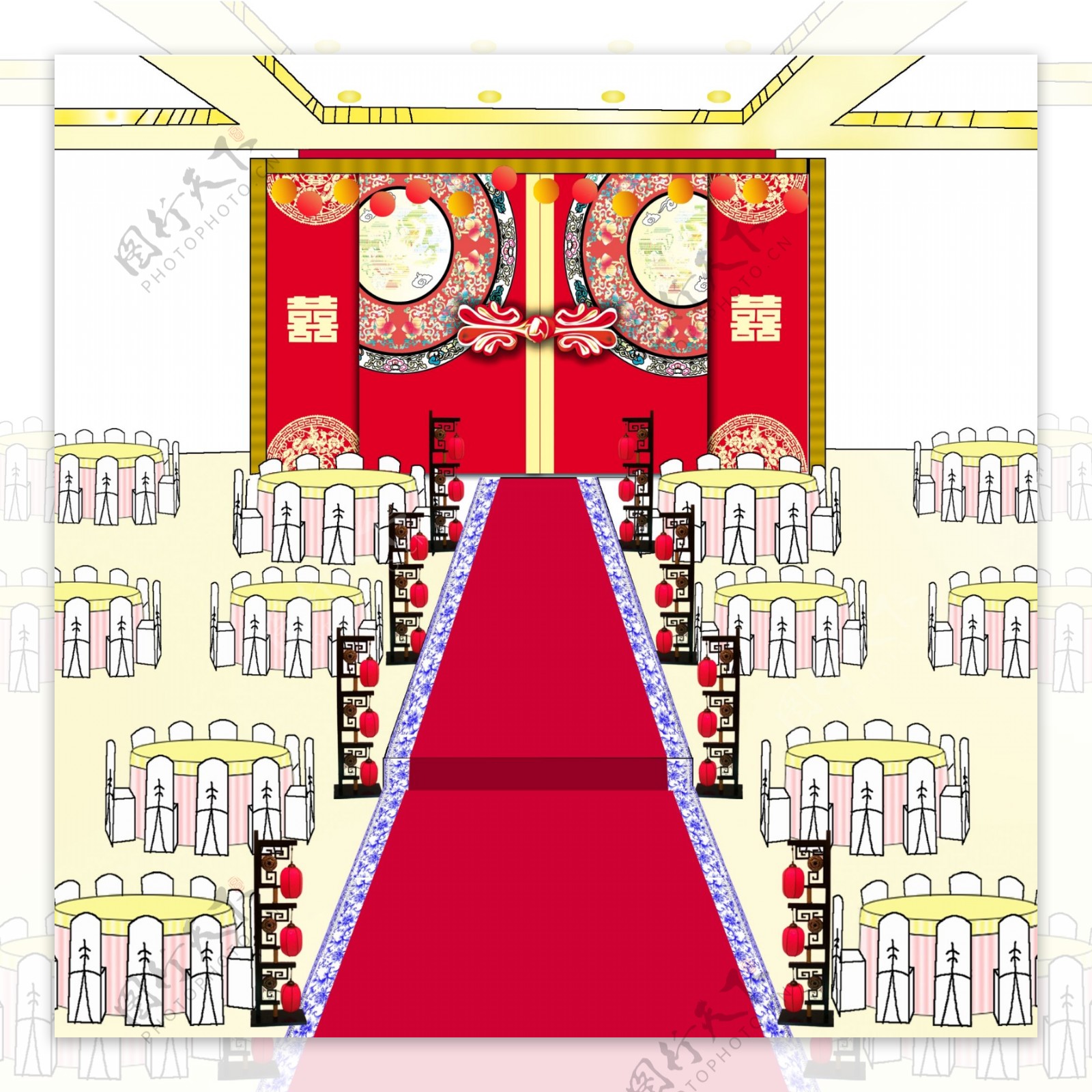 中式婚礼背景分层不细图片