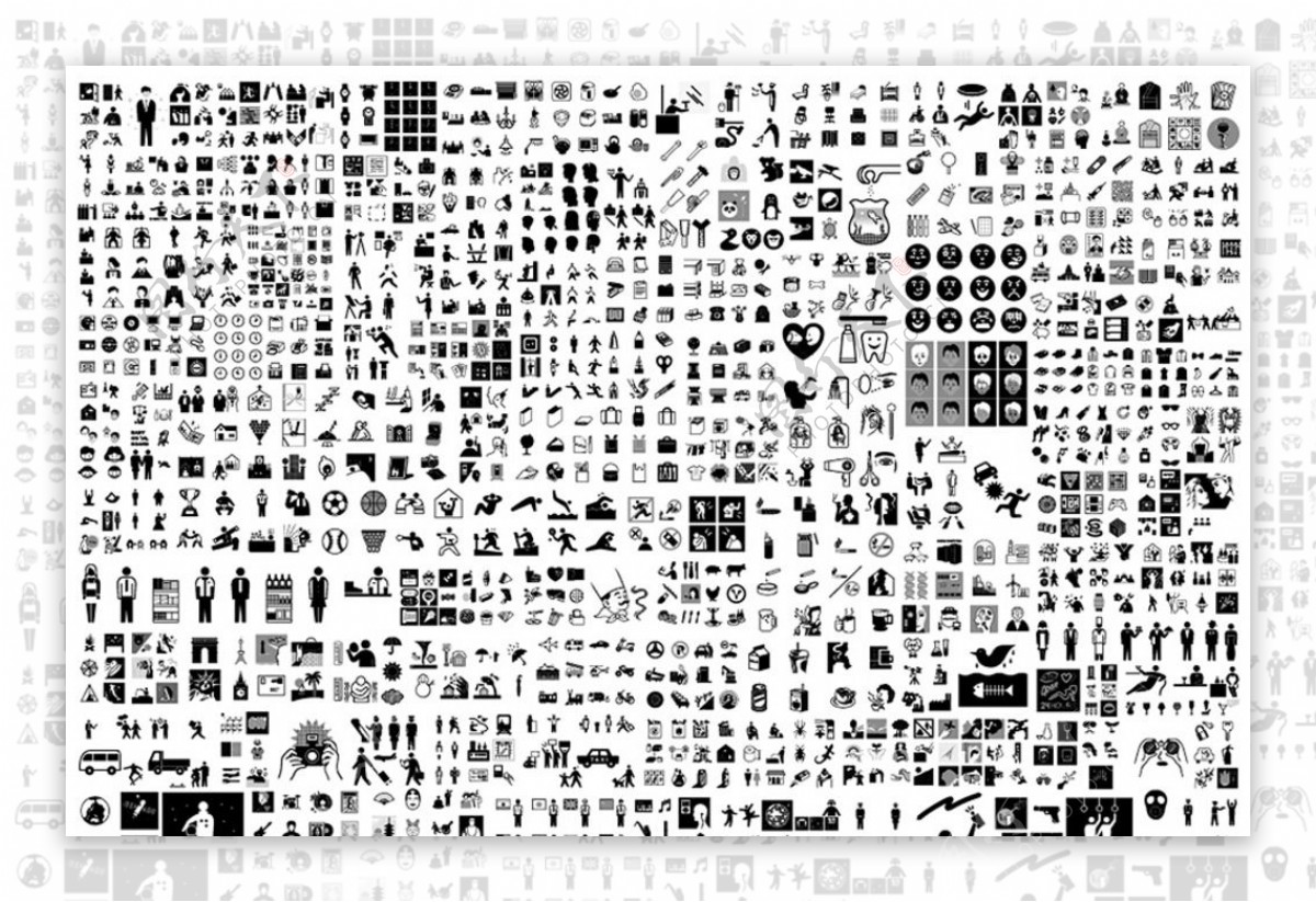 上千个黑白图标矢量图案图片