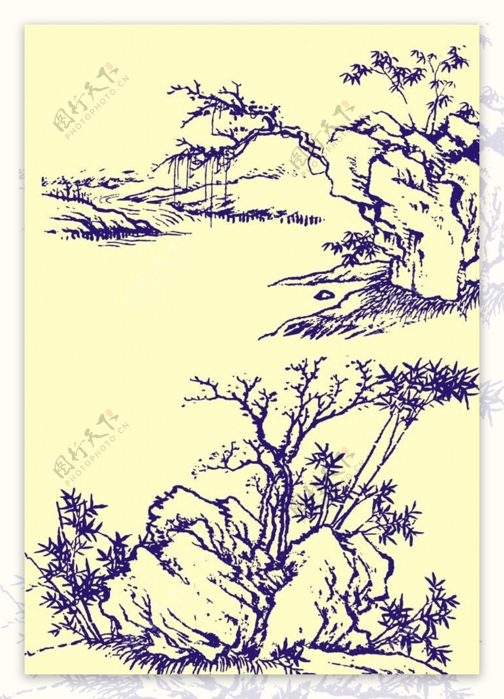国画山石树木图片