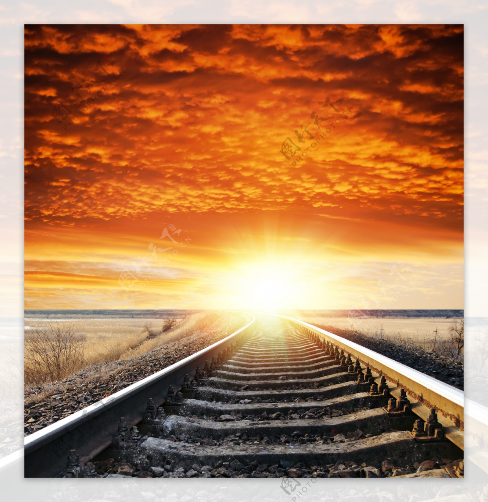 夕阳铁路图片