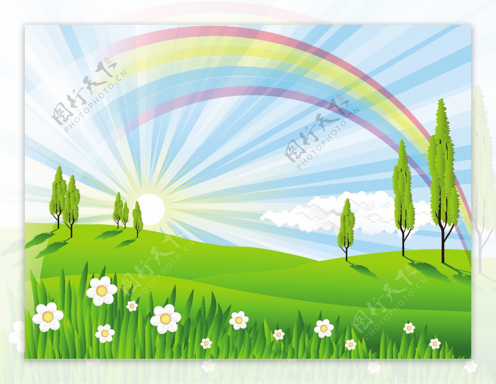 卡通春天彩虹背景图片