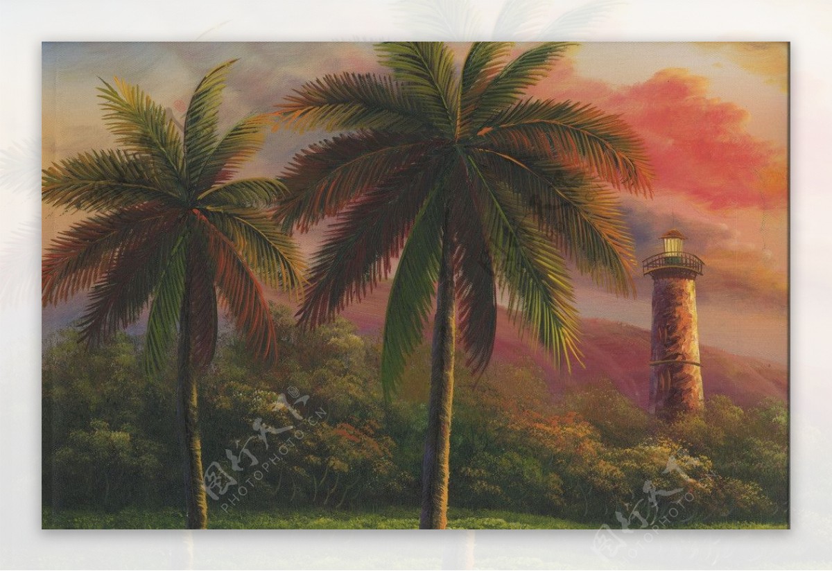 椰树油画图片