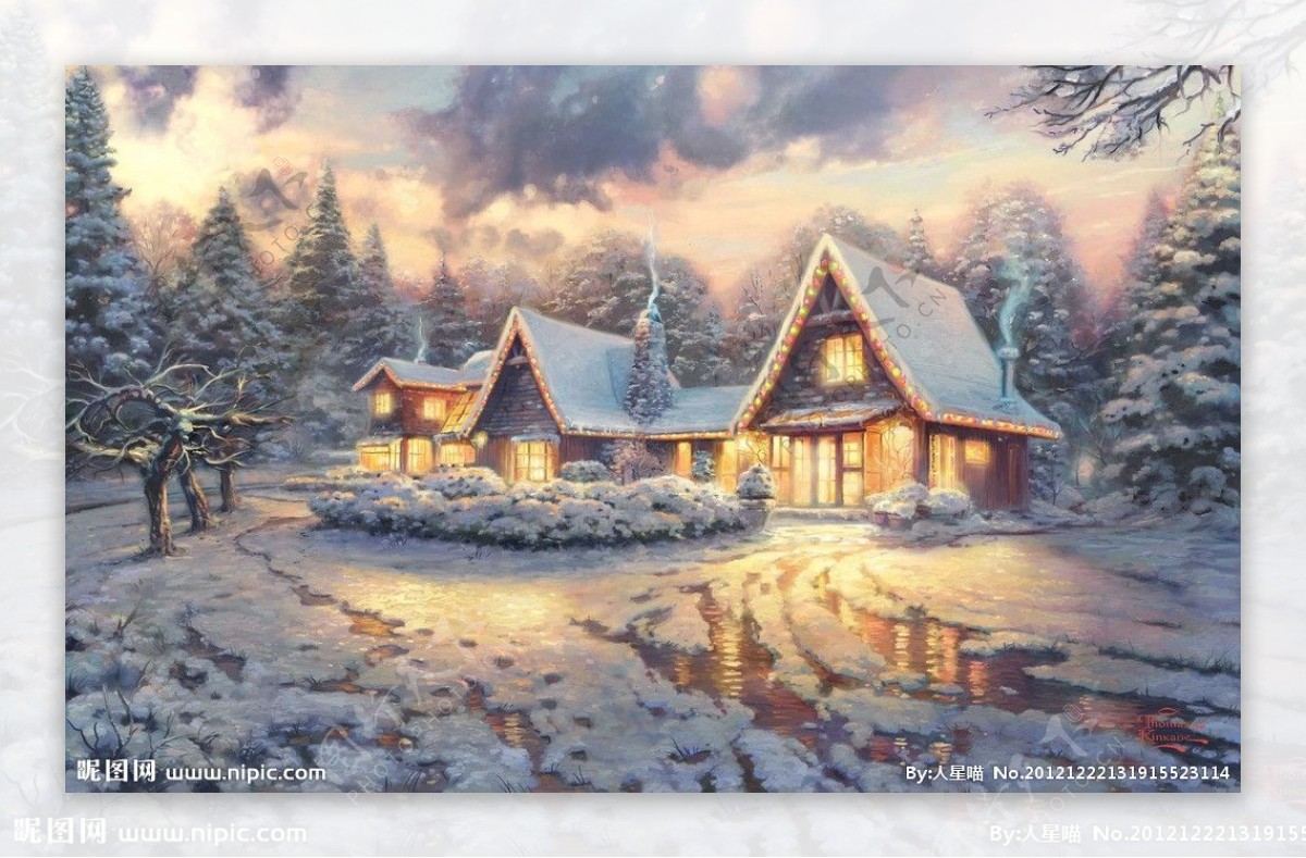 小屋雪景图片