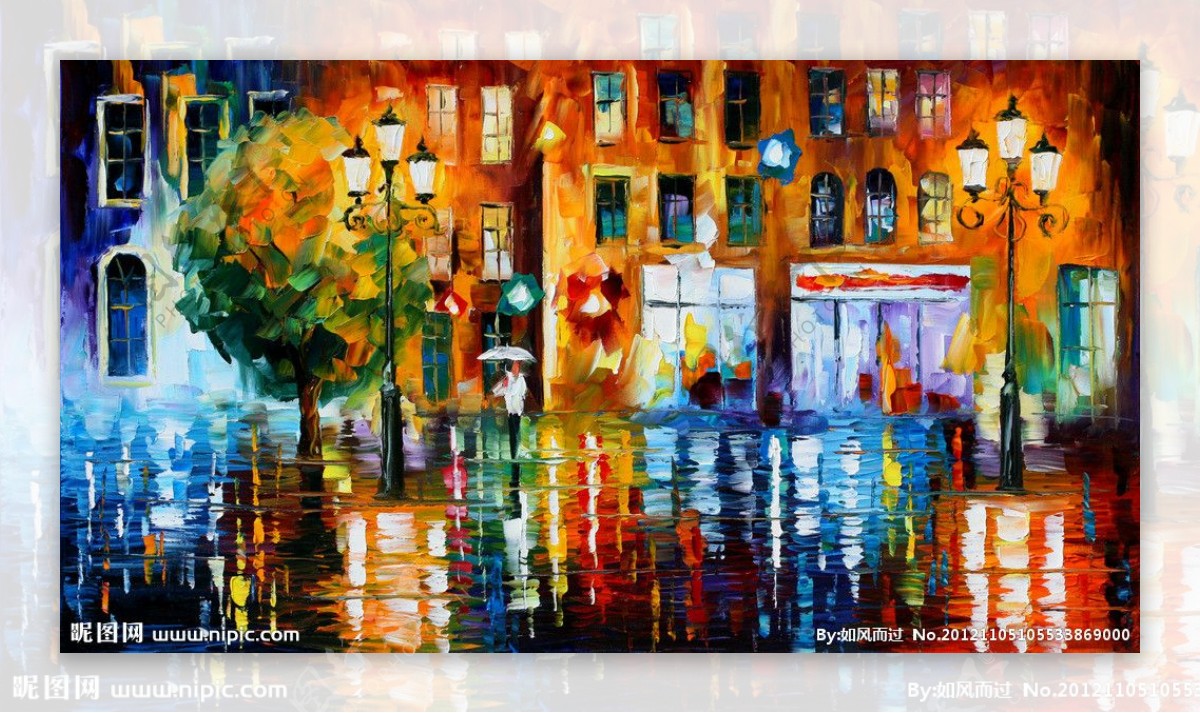 油画多雨的城市图片