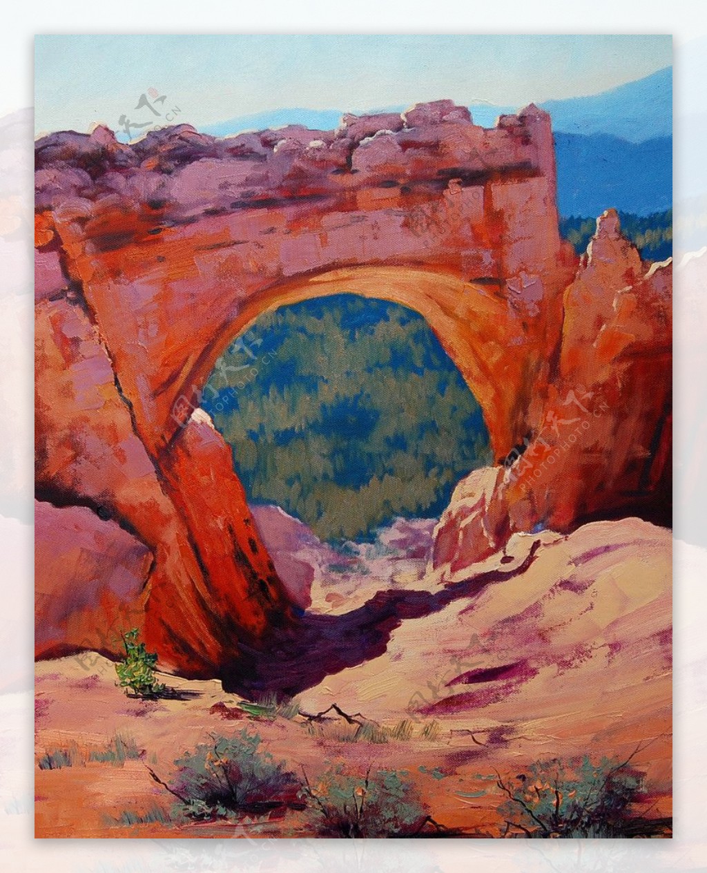 油画沙漠拱石图片