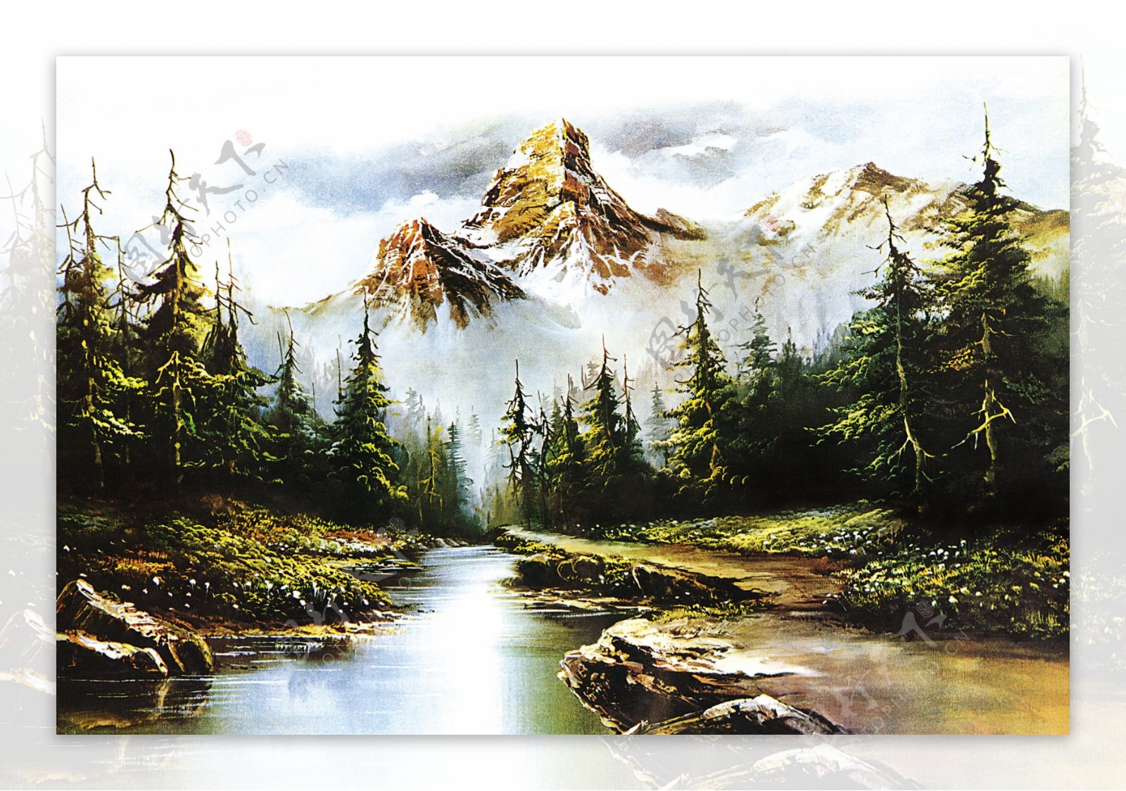 油画手绘油画雪山风景91x61厘米图片