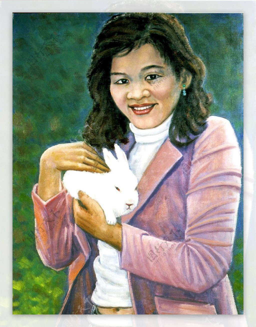 抱白兔的姑娘图片