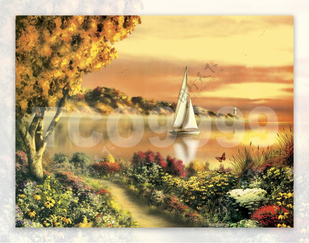 油画手绘油画湖边风光50x40厘米图片