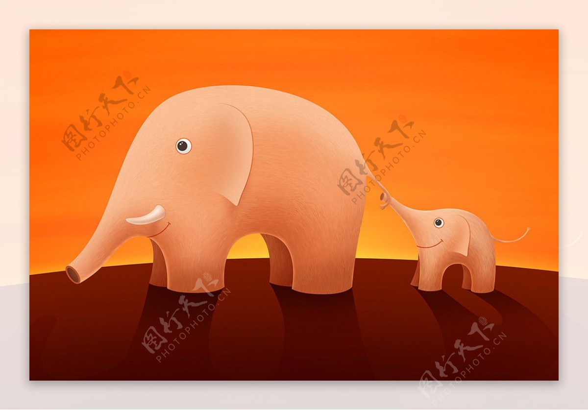 无框画大象母子图片