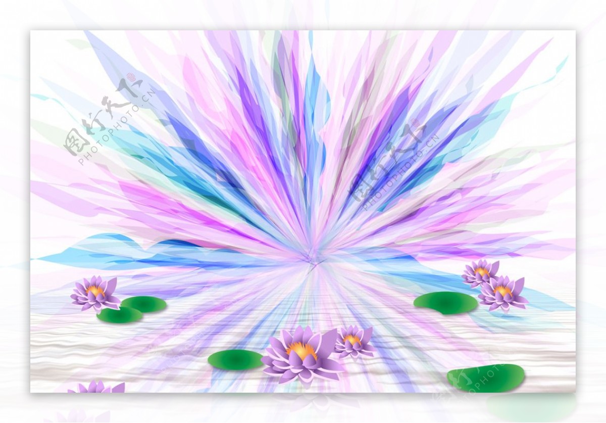 紫色莲花客厅电视背景图片