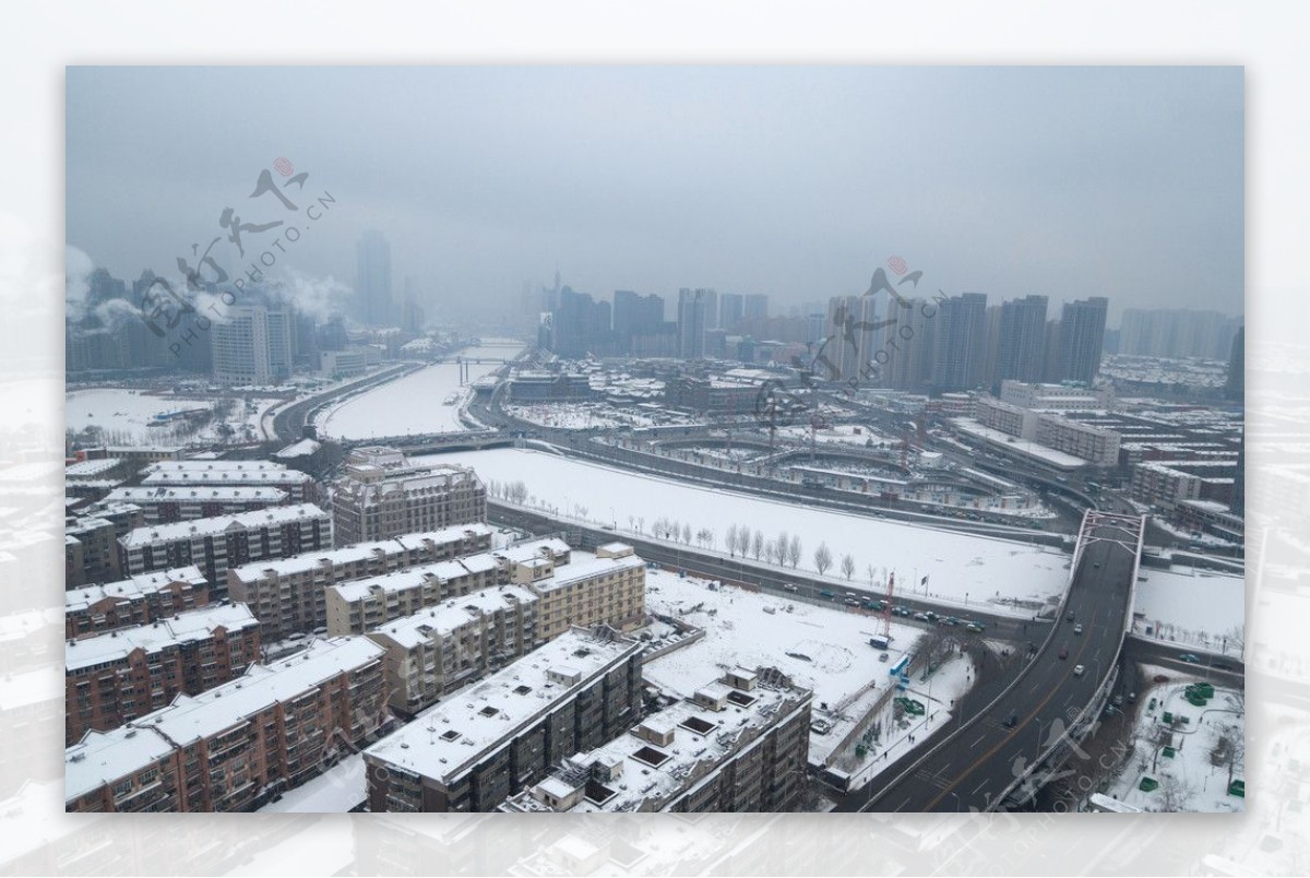 天津海河雪景全景图图片