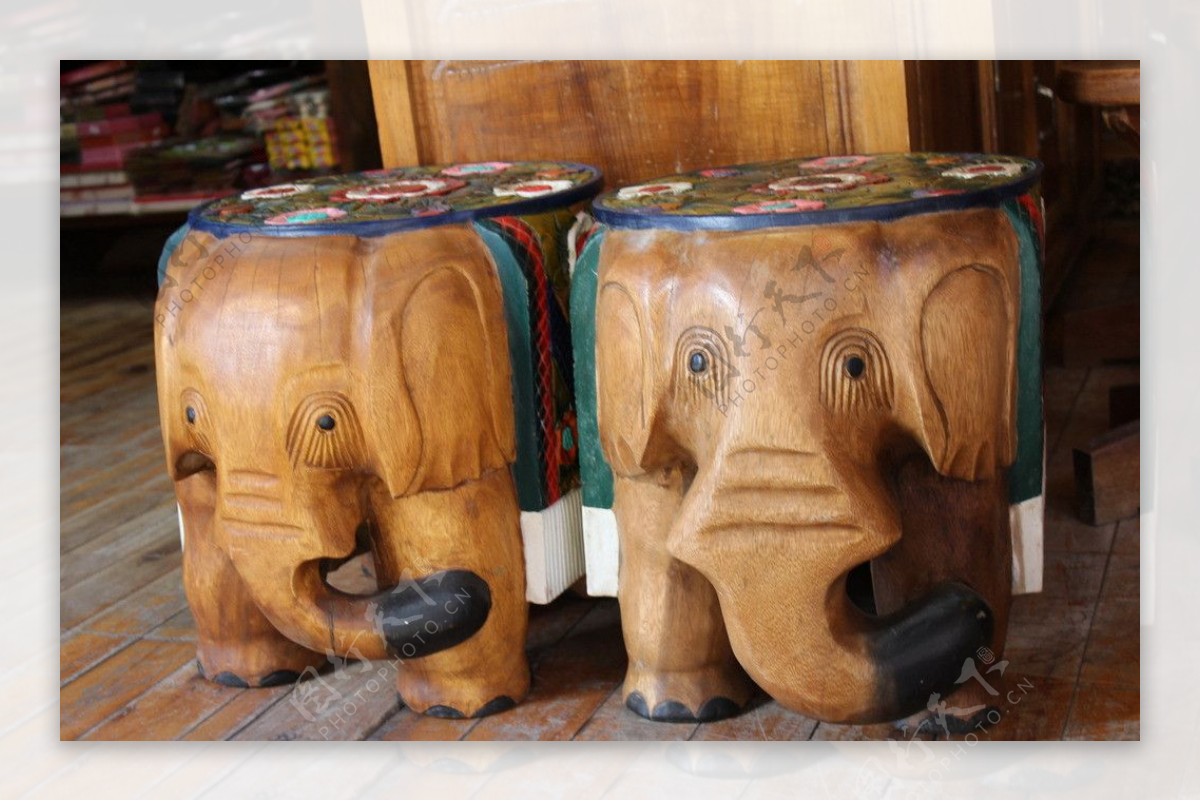 大象木凳图片