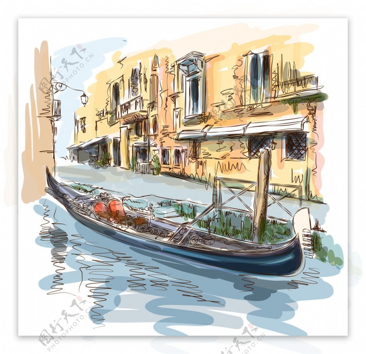 手绘城市水城威尼斯图片