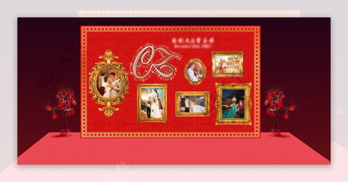 红色婚礼照片展示区图片