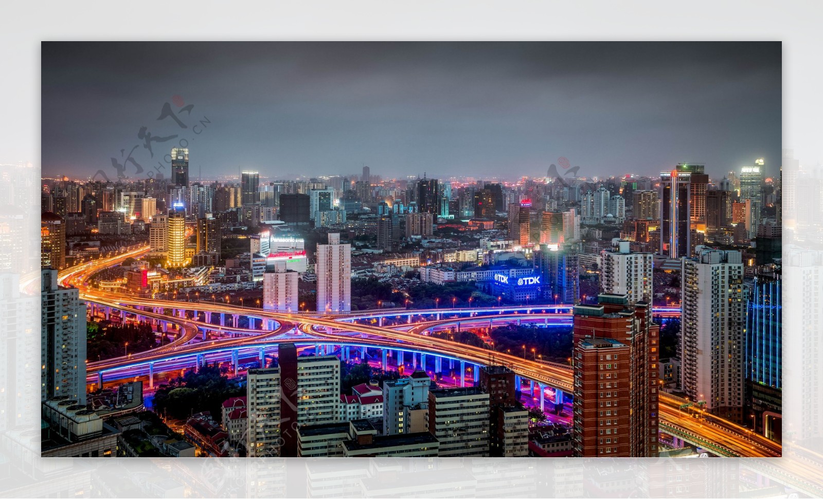 上海内环高架俯瞰夜景图片