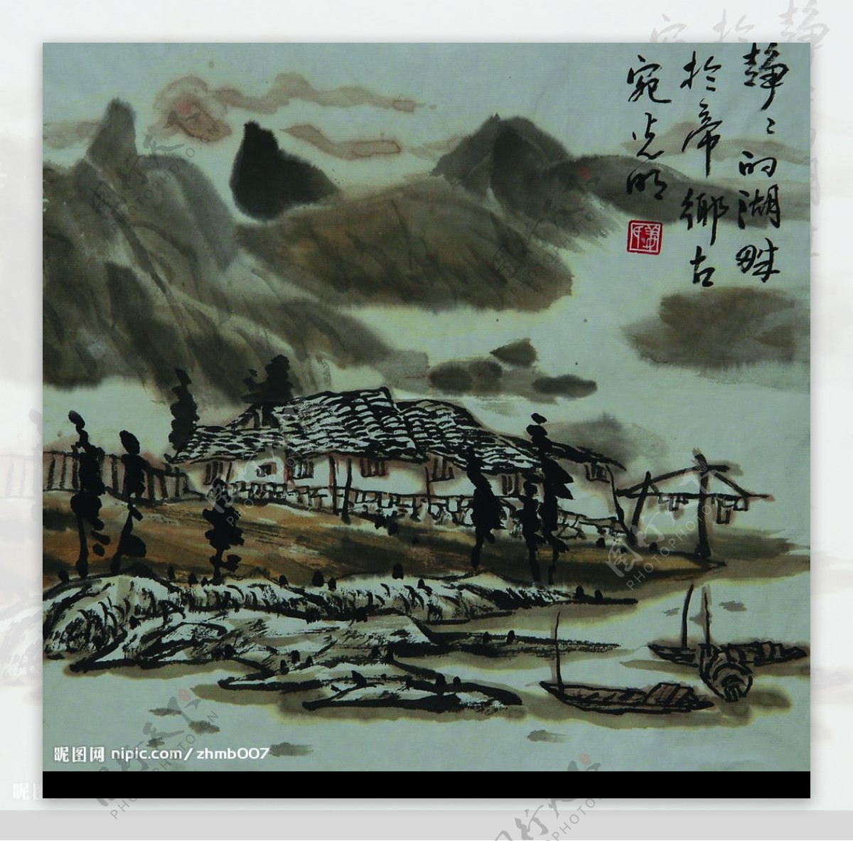 姜光明国画静静的湖畔图片