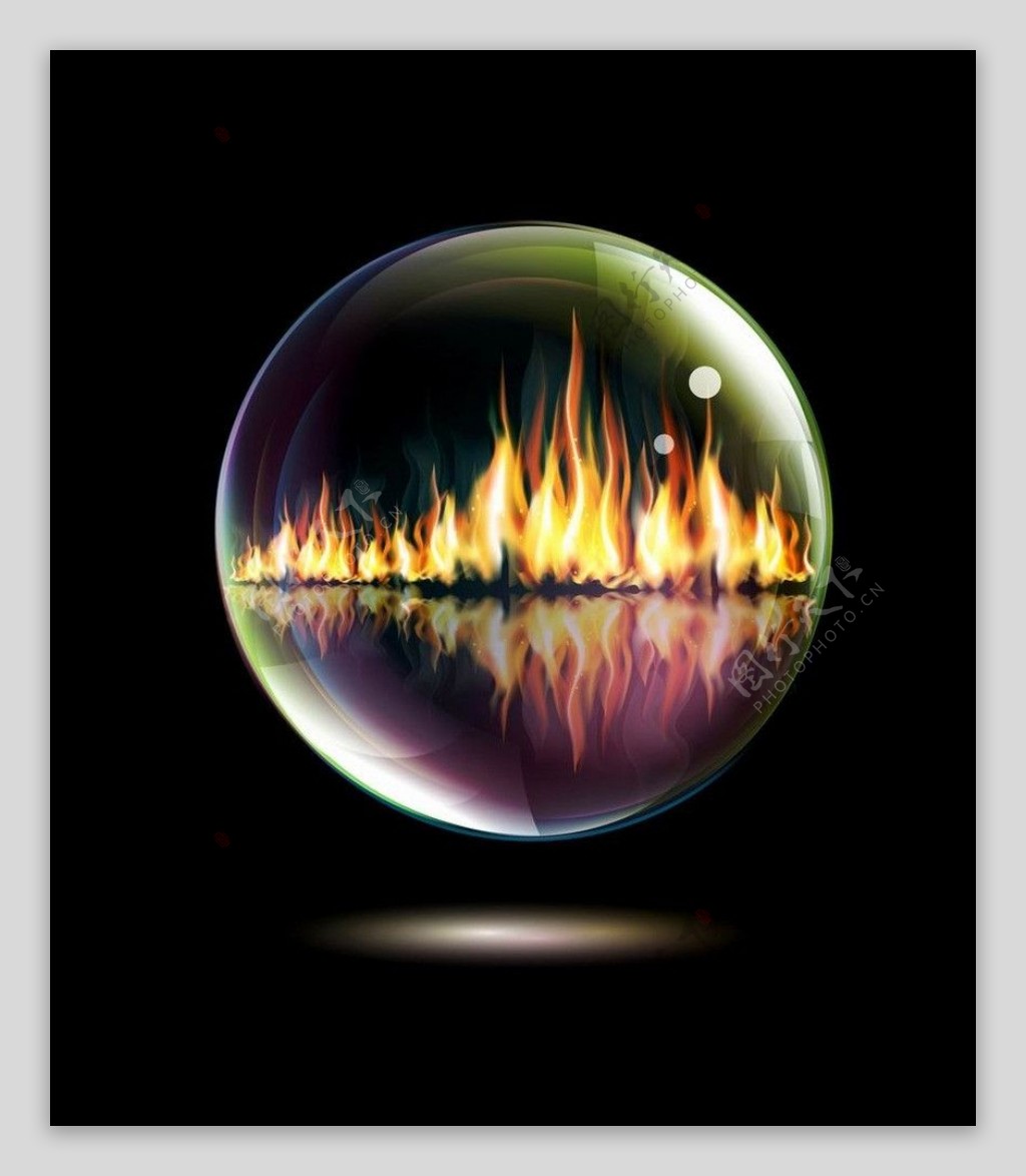 水晶球中的燃烧火焰图片
