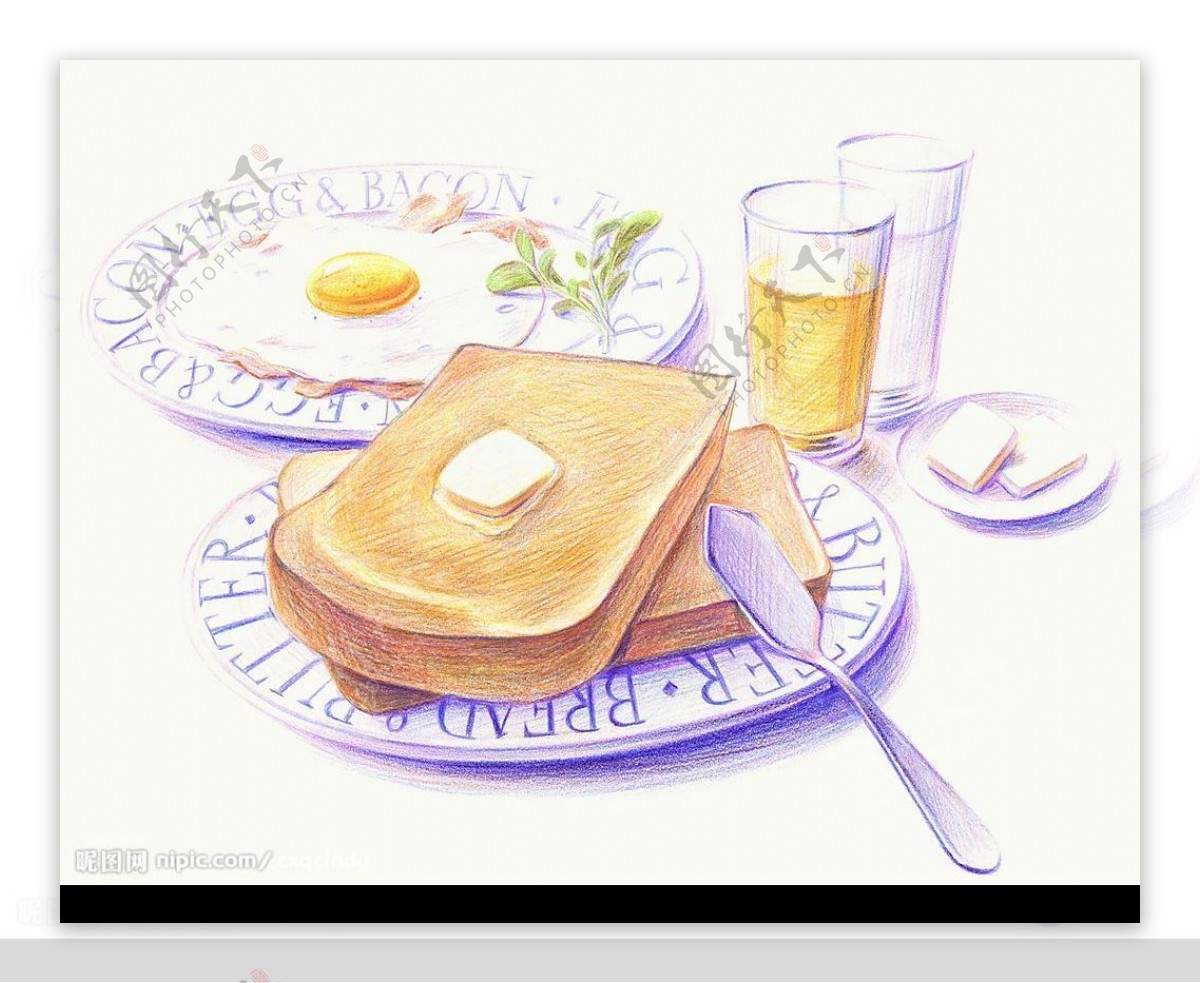 铅笔淡彩早餐美食图片