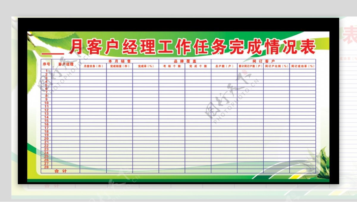 中国烟草月客户经理工作任务完成情况表图片