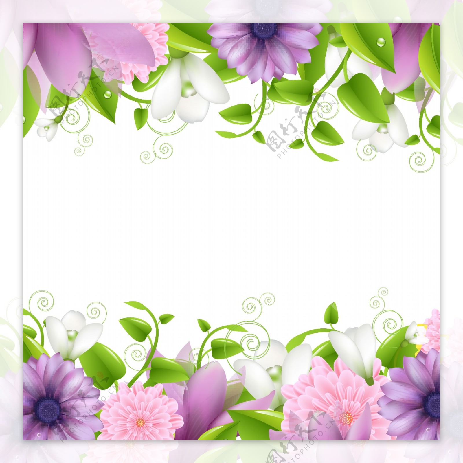 梦幻花纹花朵绿叶鲜花花卡图片