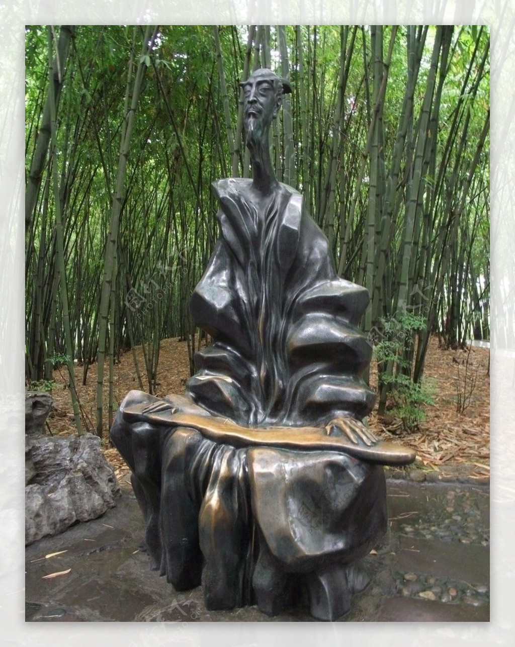 成都浣花溪公园铜雕像幽篁抚琴图片