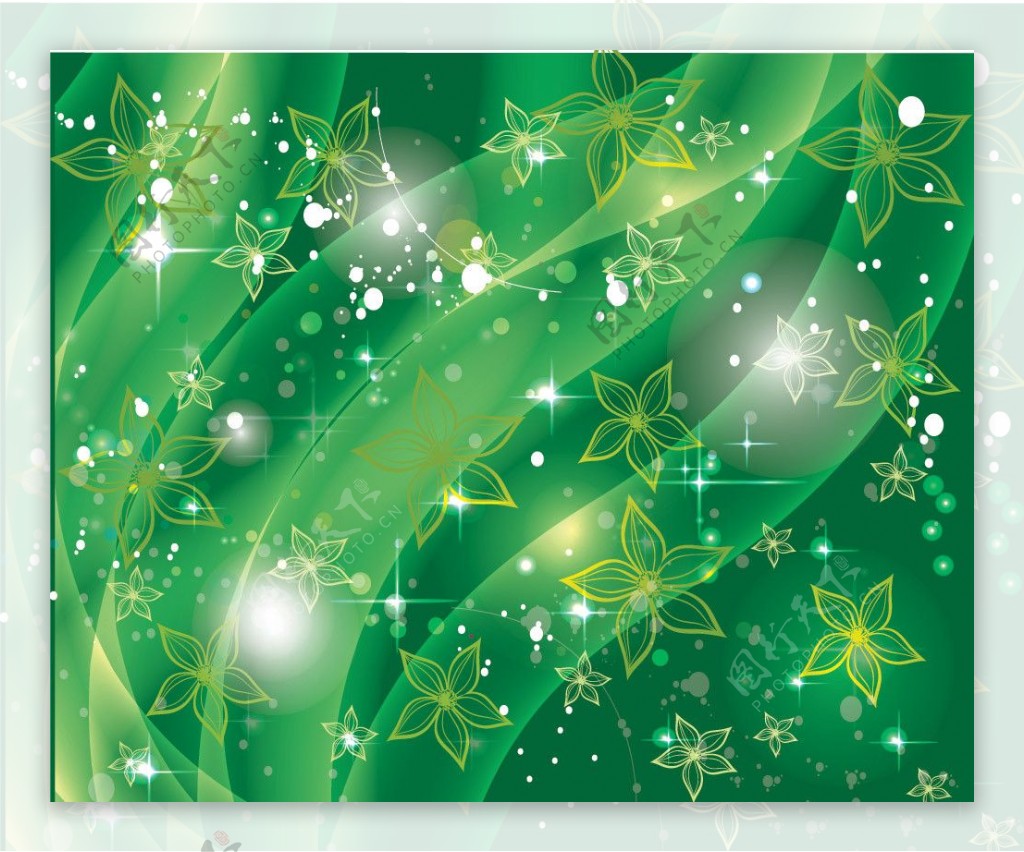 绿色动感线条星光花纹花朵图片