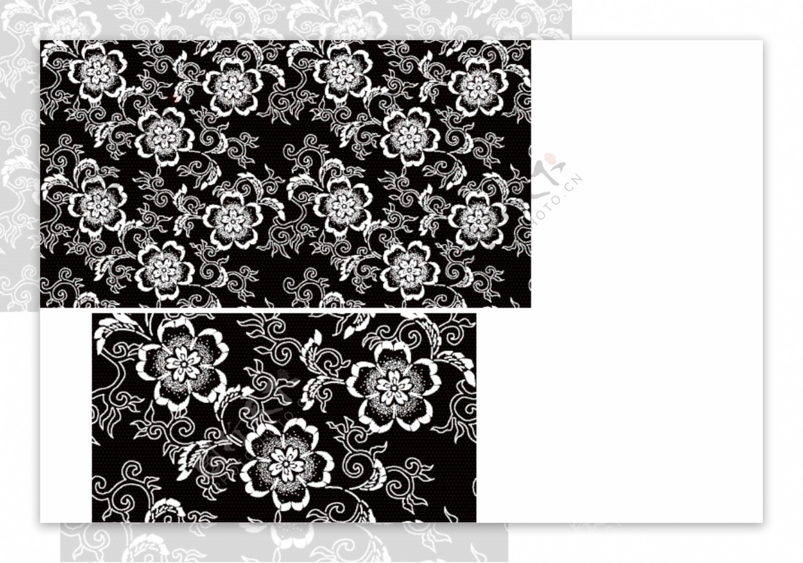 黑白无缝古典花纹花朵花边图片