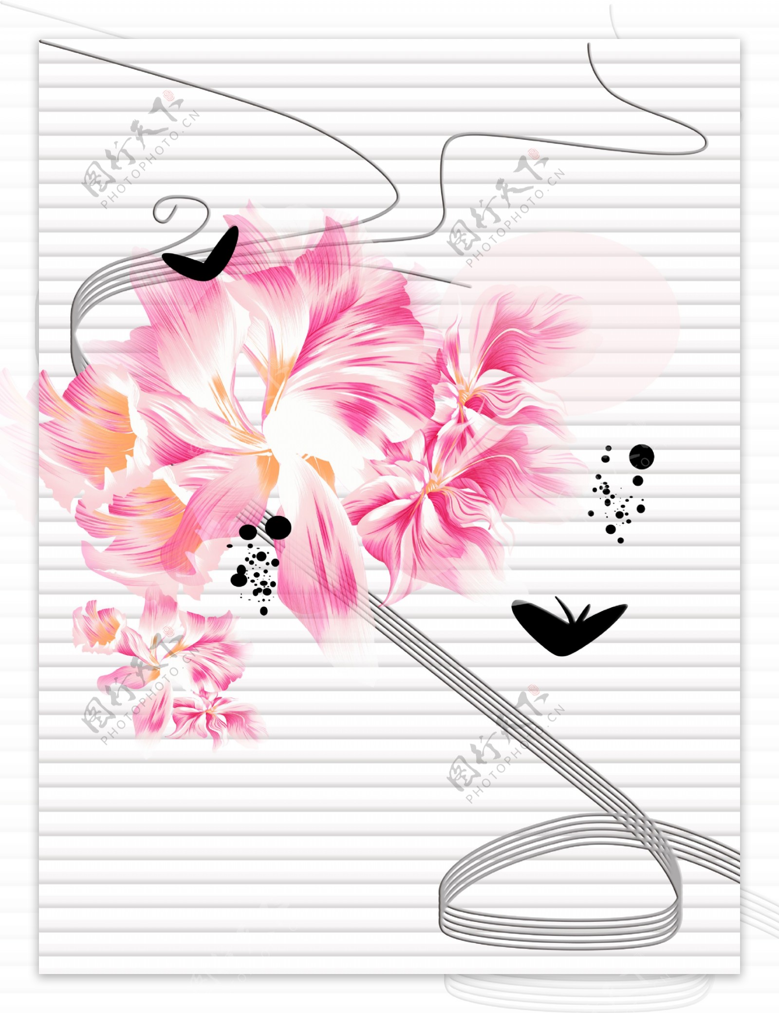 粉色花蝴蝶线条底纹图片