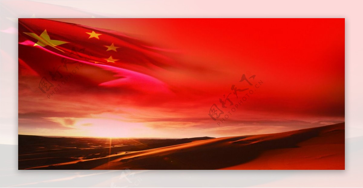 红色红旗夕阳背景图片